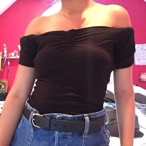 Flipped Off-Shoulder Black Top